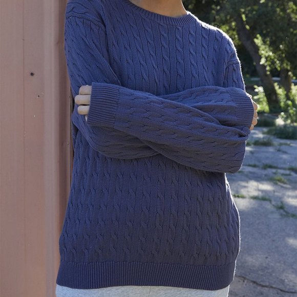 Brandy Melville Brianna Cotton Cable Knit Sweater navy blue